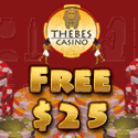 Thebes Casino $25 Free Exclusive No Deposit Bonus - Use coupon code 25THEBES